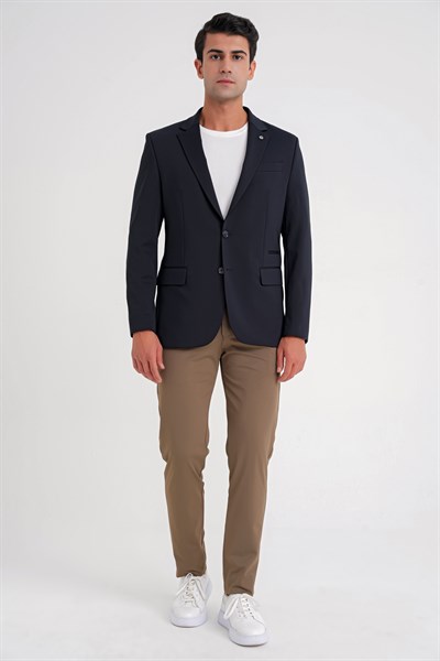 Comfort Fit Çift Yırtmaç Spandex Karışım Esnek Pamuklu Lacivert Ceket C 727