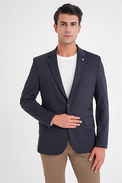 Comfort Fit Çift Yırtmaç Spandex Karışım Esnek Pamuklu Lacivert Ceket C 727