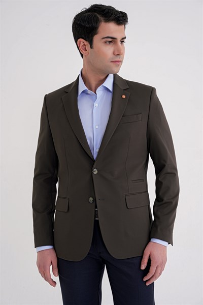 Comfort Fit Çift Yırtmaç Spandex Karışım Esnek Pamuklu Haki Ceket C 727
