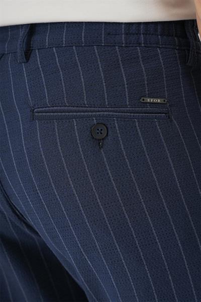 Comfort Fit Çizgili Gofre Kumaş Esnek Lacivert Pamuk Pantolon P 1157
