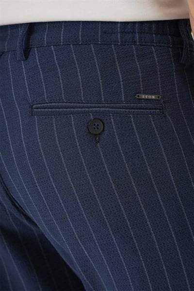 Comfort Fit Çizgili Gofre Kumaş Esnek Lacivert Pamuk Pantolon P 1157