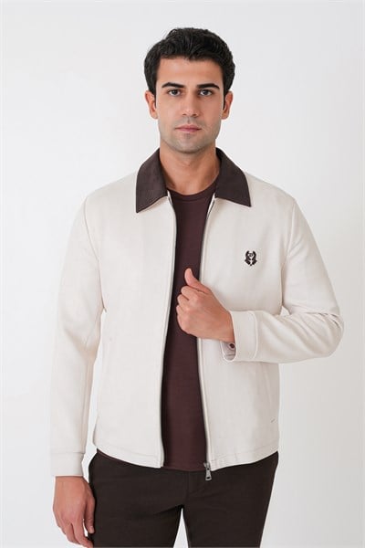 Comfort Fit Erkek Yaka Açık Bej Süet Mont MT 183