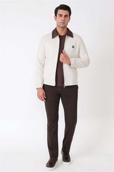Comfort Fit Erkek Yaka Açık Bej Süet Mont MT 183