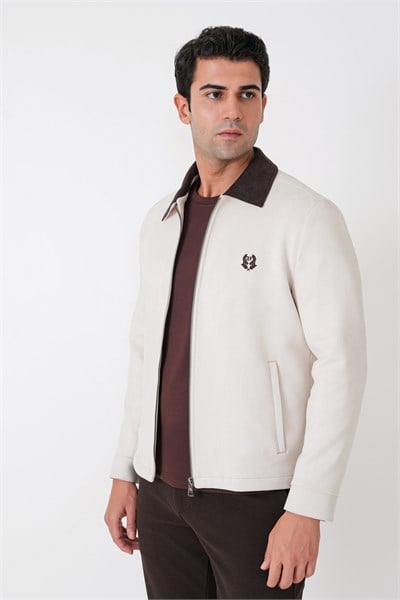 Comfort Fit Erkek Yaka Açık Bej Süet Mont MT 183