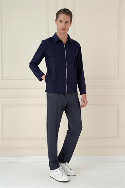 Comfort Fit Erkek Yaka Fermuarlı Esnek Pamuk Lacivert Mont MT 174