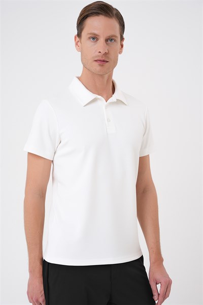 Comfort Fit Esnek Pamuk Düğmeli Ekru Polo Yaka Tişört Ts 886