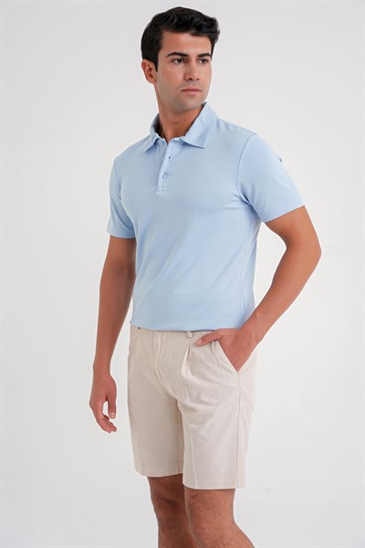 Comfort Fit Esnek Pamuk Düğmeli Mavi Polo Yaka Tişört Ts 886