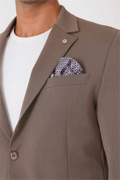Comfort Fit Esnek Pamuklu Torba Cep Vizon Blazer Ceket C 743
