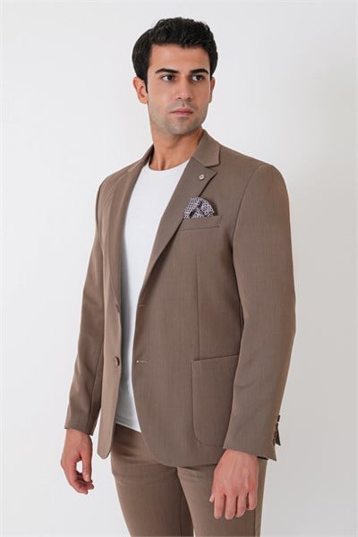 Comfort Fit Esnek Pamuklu Torba Cep Vizon Blazer Ceket C 743