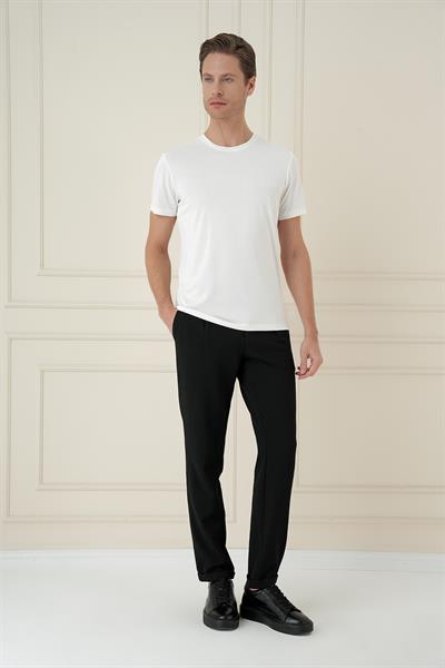 Comfort Fit Gofre Dokulu Beli Lastikli Pileli Siyah Jogger Pantolon P 1174