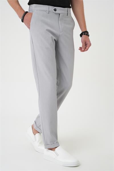 Comfort Fit Gofre Dokulu Beli Lastikli Gri Jogger Pantolon P 1177