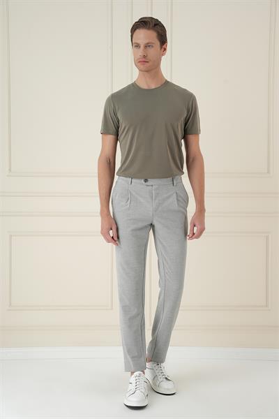 Comfort Fit Gofre Dokulu Beli Lastikli Pileli Gri Jogger Pantolon P 1174