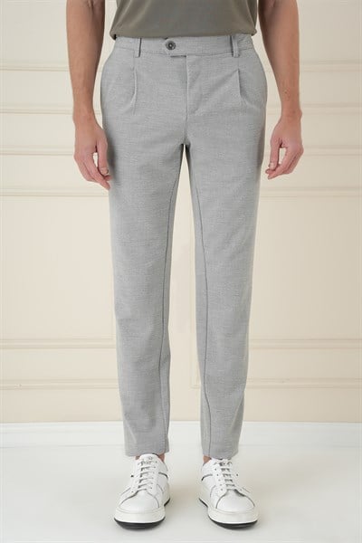 Comfort Fit Gofre Dokulu Beli Lastikli Pileli Gri Jogger Pantolon P 1174