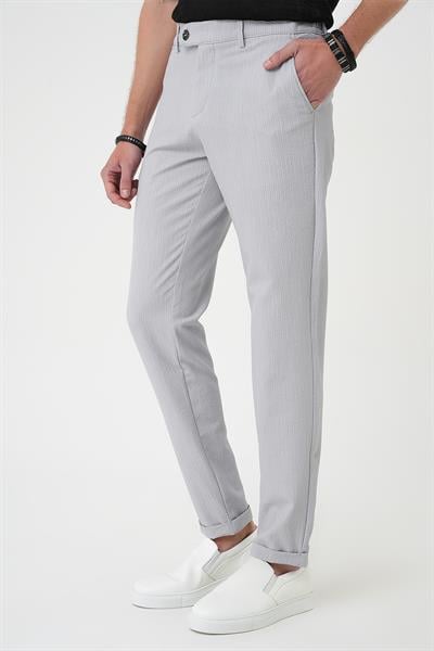 Comfort Fit Gofre Dokulu Beli Lastikli Gri Jogger Pantolon P 1177