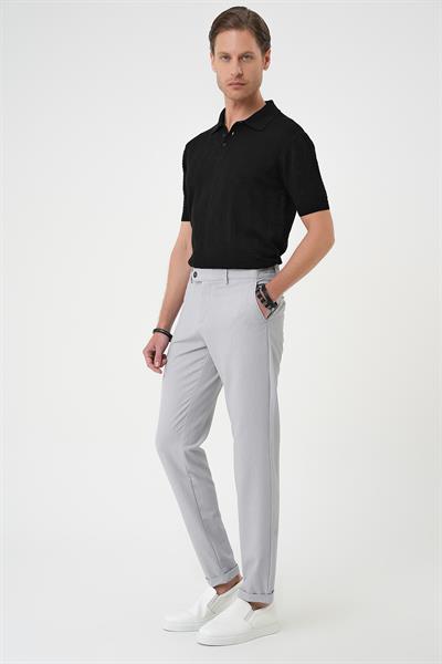 Comfort Fit Gofre Dokulu Beli Lastikli Gri Jogger Pantolon P 1177