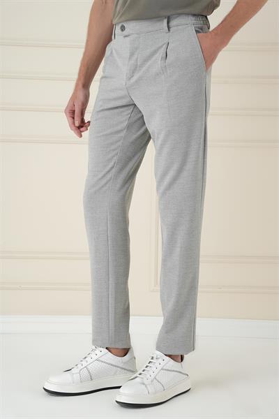 Comfort Fit Gofre Dokulu Beli Lastikli Pileli Gri Jogger Pantolon P 1174