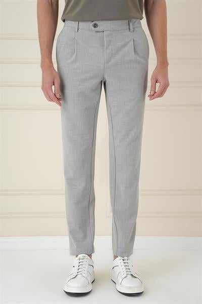 Comfort Fit Gofre Dokulu Beli Lastikli Pileli Gri Jogger Pantolon P 1174