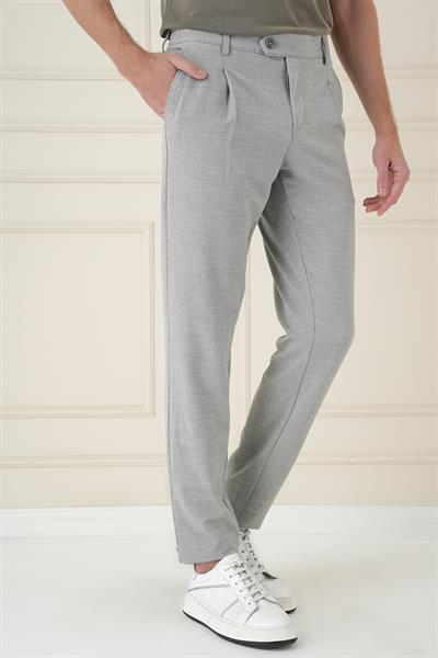Comfort Fit Gofre Dokulu Beli Lastikli Pileli Gri Jogger Pantolon P 1174