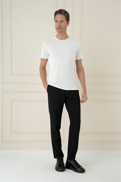 Comfort Fit Gofre Dokulu Beli Lastikli Pileli Siyah Jogger Pantolon P 1174