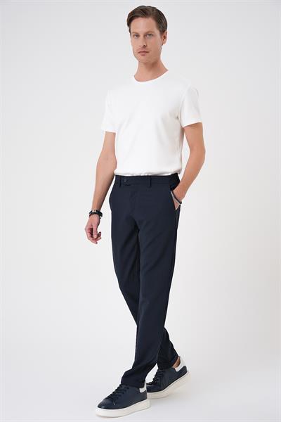 Comfort Fit Gofre Dokulu Beli Lastikli Lacivert Jogger Pantolon P 1177