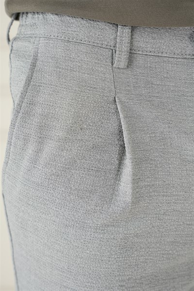 Comfort Fit Gofre Dokulu Beli Lastikli Pileli Gri Jogger Pantolon P 1174
