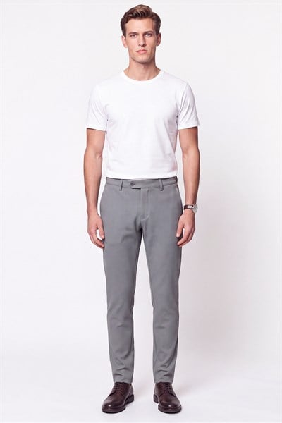 Comfort Fit Gofre Kumaş Esnek Pamuk Gri Jogger Pantolon P 1224