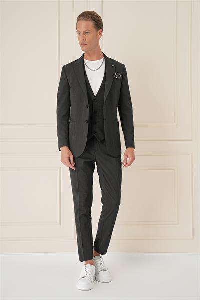 Comfort Fit Gofre Kumaş Pamuk Yelekli Casual Siyah Ceket C 678