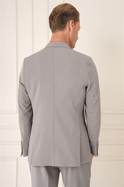 Comfort Fit Gofre Kumaş Pamuk Yelekli Casual Gri Ceket C 678
