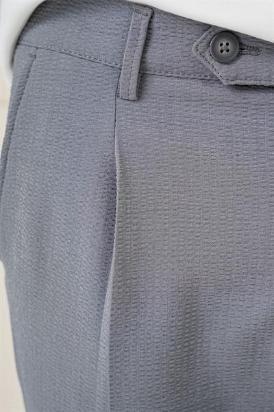 Comfort Fit Gofre Kumaş Pileli Pamuk Casual Gri Pantolon P 1148