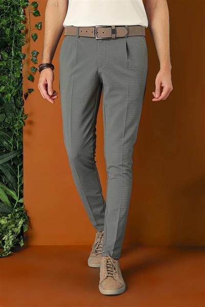 Comfort Fit Gofre Kumaş Pileli Pamuk Casual Nefti Pantolon P 1148