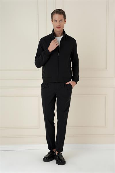 Comfort Fit Hakim Yaka Fermuarlı Ribana Kol Siyah Mont MT 172