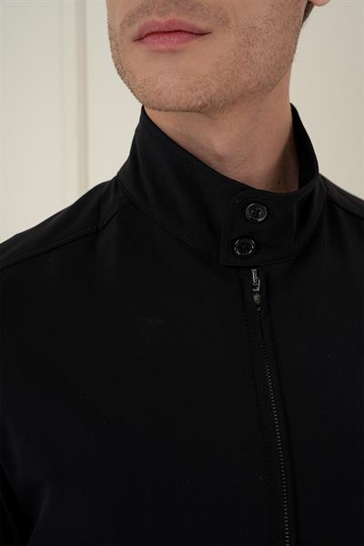 Comfort Fit Hakim Yaka Fermuarlı Ribana Kol Siyah Mont MT 172