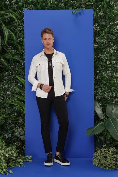 Comfort Fit Kapaklı Cep Çıtçıtlı Esnek Pamuk Beyaz Gömlek Ceket G 1550