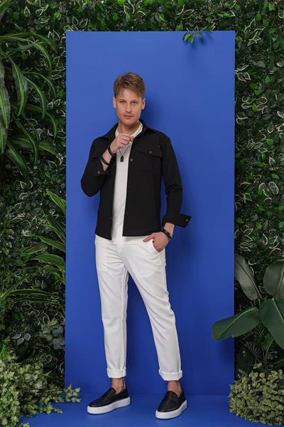 Comfort Fit Kapaklı Cep Çıtçıtlı Esnek Pamuk Siyah Gömlek Ceket G 1550