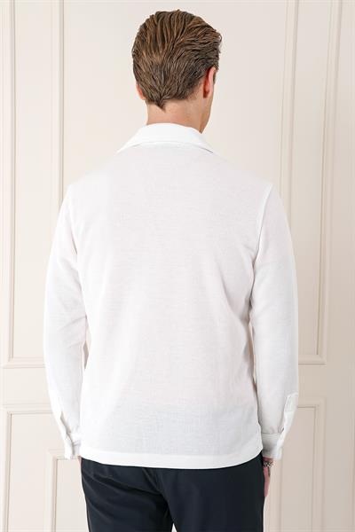 Comfort Fit Kapaklı Cep Fitilli Dokuma Esnek Pamuk Ekru Gömlek Ceket G 1561