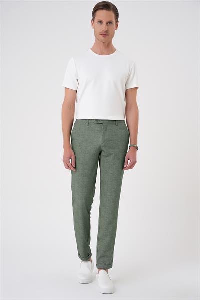 Comfort Fit Kırçıllı Beli Lastikli Yeşil Jogger Pantolon P 1176