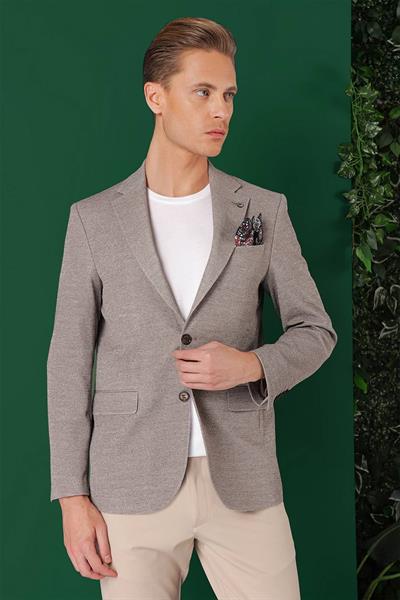 Comfort Fit Kırçıllı Dokuma Pamuklu Casual Vizon Ceket C 665