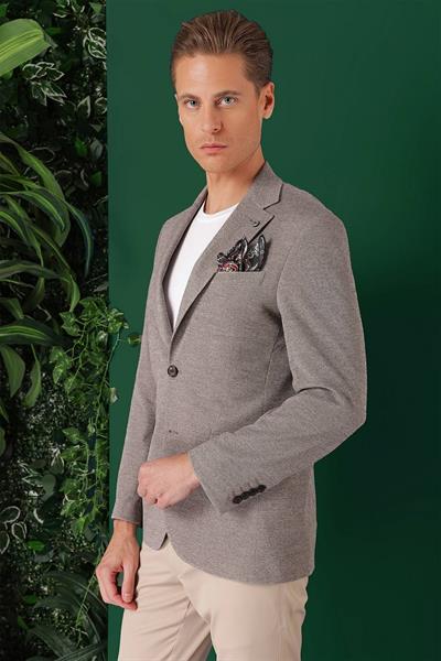 Comfort Fit Kırçıllı Dokuma Pamuklu Casual Vizon Ceket C 665