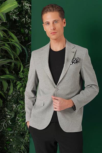 Comfort Fit Kırçıllı Dokuma Pamuklu Casual Gri Ceket C 665
