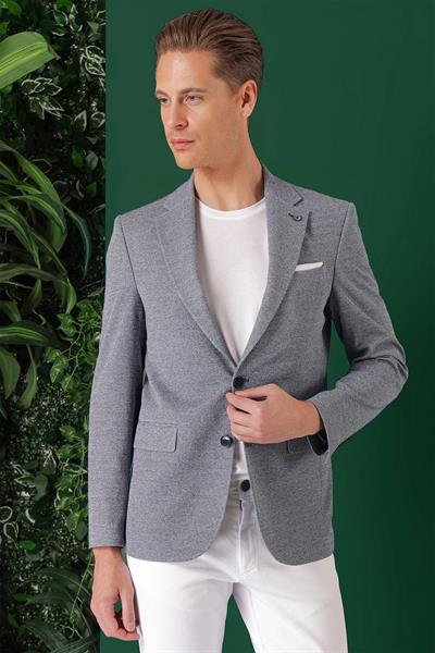 Comfort Fit Kırçıllı Dokuma Pamuklu Casual Mavi Ceket C 665