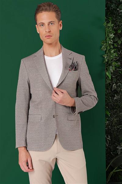 Comfort Fit Kırçıllı Dokuma Pamuklu Casual Vizon Ceket C 665
