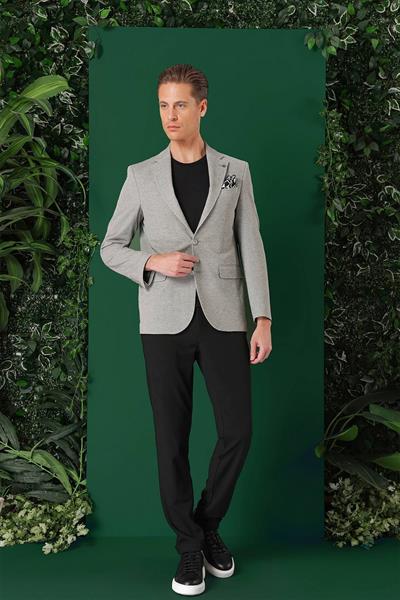 Comfort Fit Kırçıllı Dokuma Pamuklu Casual Gri Ceket C 665
