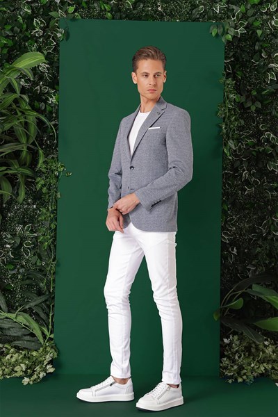 Comfort Fit Kırçıllı Dokuma Pamuklu Casual Mavi Ceket C 665