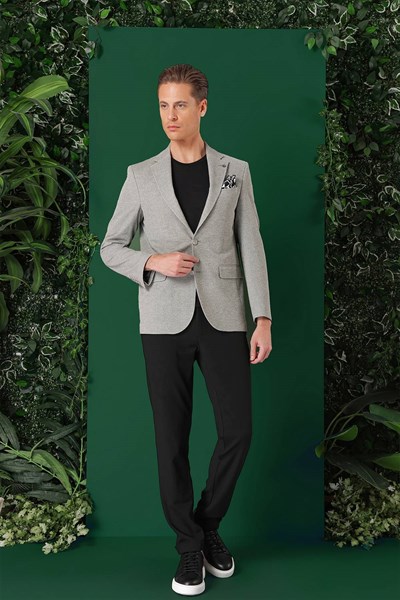 Comfort Fit Kırçıllı Dokuma Pamuklu Casual Gri Ceket C 665
