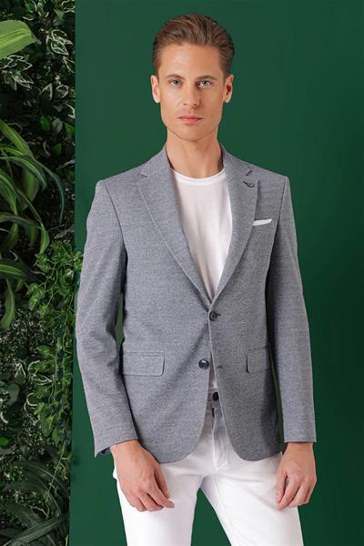 Comfort Fit Kırçıllı Dokuma Pamuklu Casual Mavi Ceket C 665