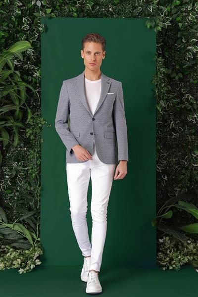 Comfort Fit Kırçıllı Dokuma Pamuklu Casual Mavi Ceket C 665