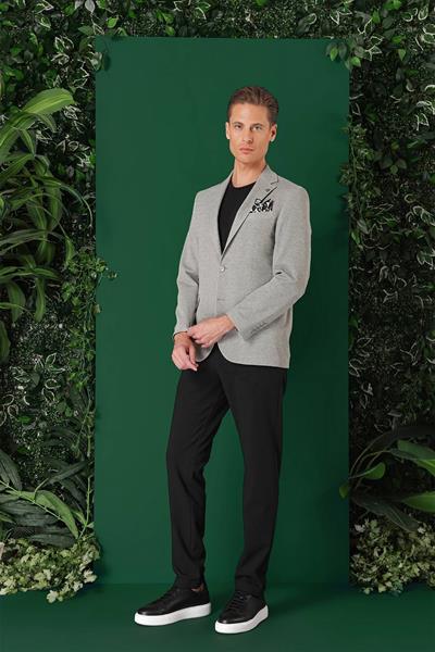 Comfort Fit Kırçıllı Dokuma Pamuklu Casual Gri Ceket C 665