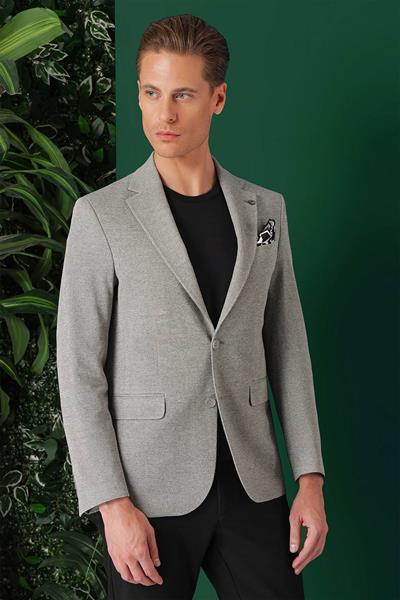 Comfort Fit Kırçıllı Dokuma Pamuklu Casual Gri Ceket C 665