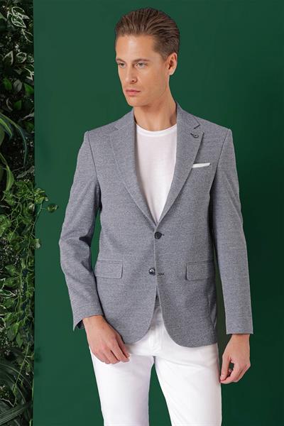 Comfort Fit Kırçıllı Dokuma Pamuklu Casual Mavi Ceket C 665