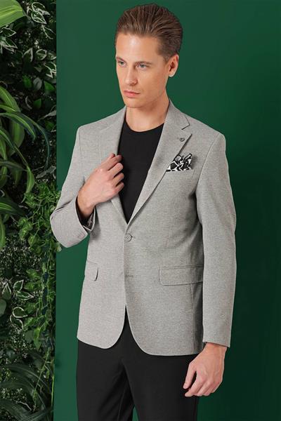 Comfort Fit Kırçıllı Dokuma Pamuklu Casual Gri Ceket C 665